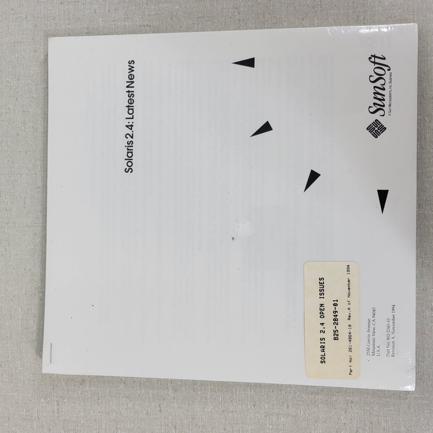Sun Microsystems Solaris 2.4 Sparc User Installation Manuals Guides Quick Start