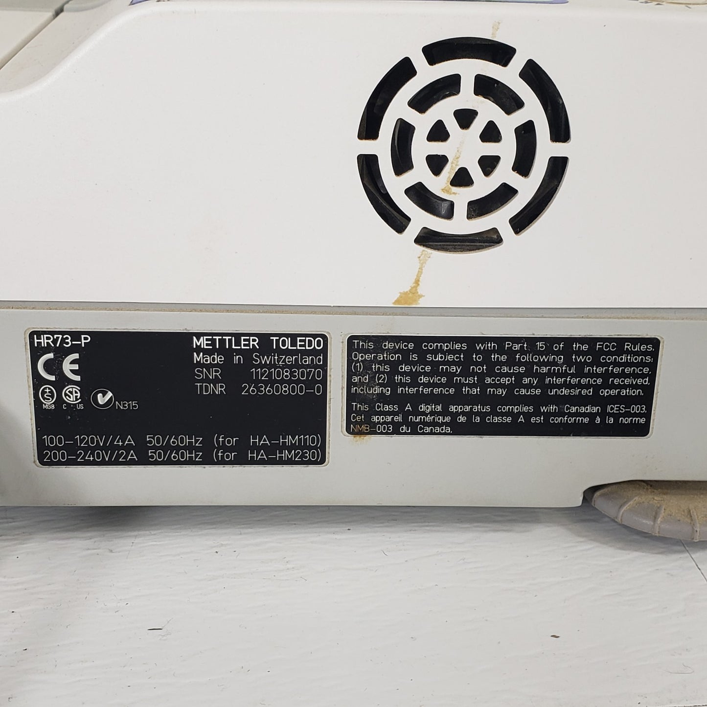 Mettler Toledo HR73-P Halogen Moisture Analyzer Sample Heater with Cable