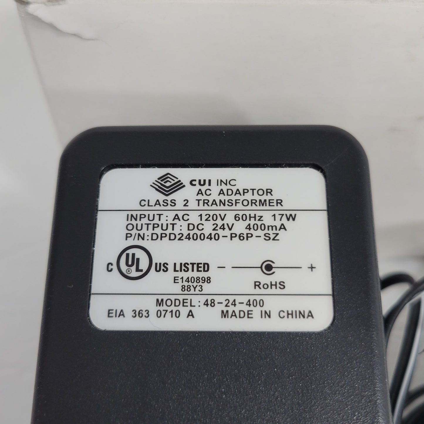 CUI 48-24-400 AC Adapter Class 2 Transformer Output 24VDC 400mA DPD240040-P6P-SZ