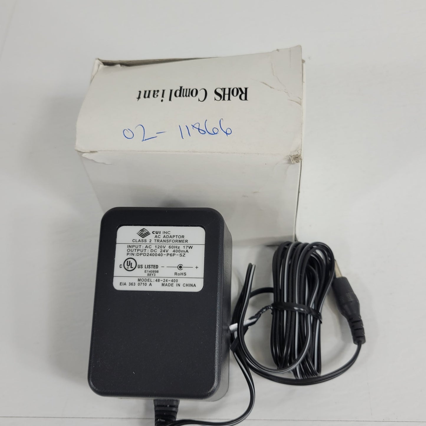 CUI 48-24-400 AC Adapter Class 2 Transformer Output 24VDC 400mA DPD240040-P6P-SZ