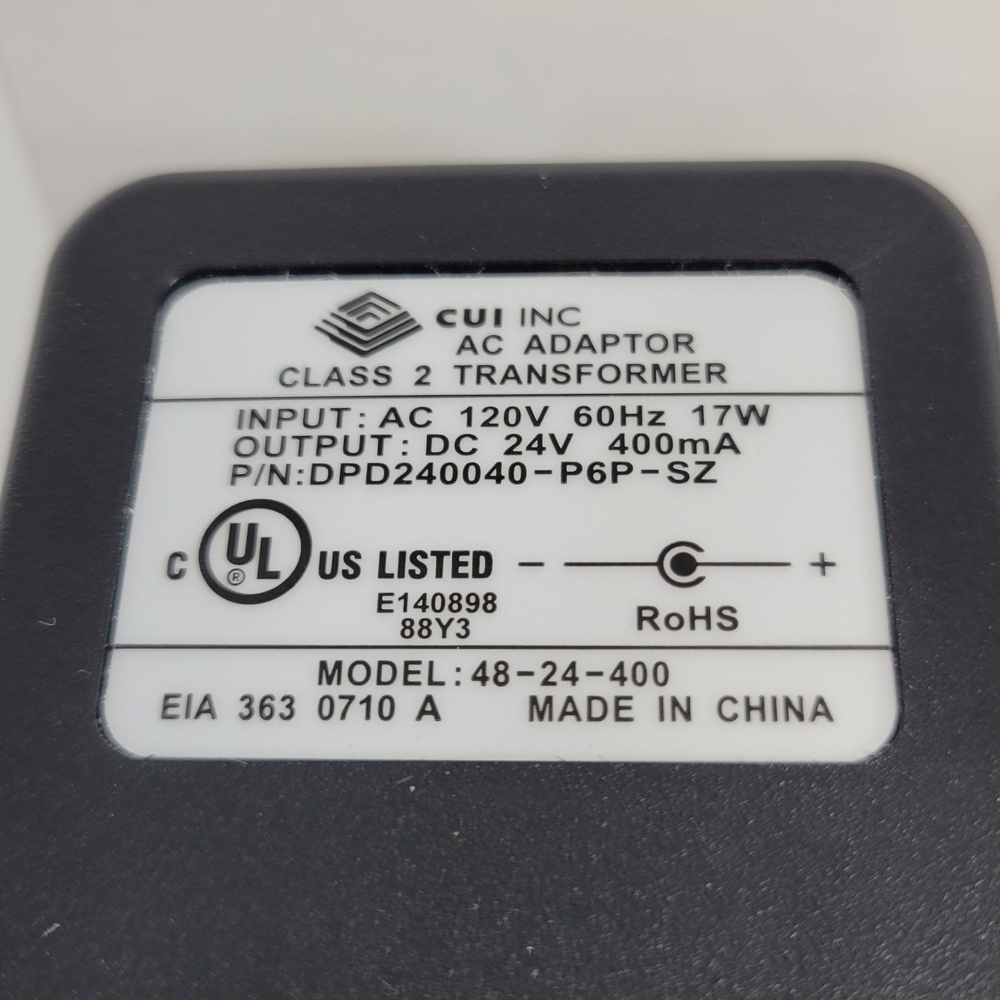CUI 48-24-400 AC Adapter Class 2 Transformer Output 24VDC 400mA DPD240040-P6P-SZ