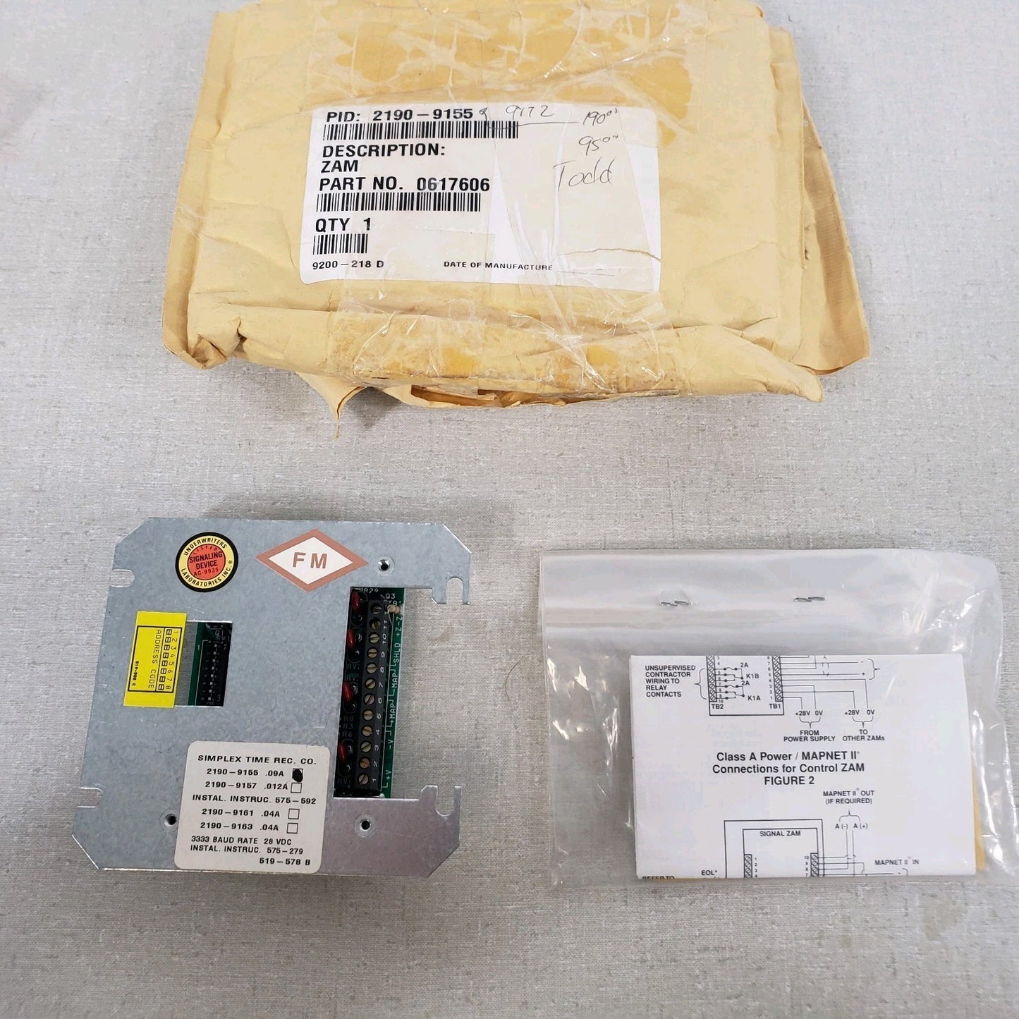 Simplex 2190-9155 Zone Addressable Monitor Module ZAM P/N 0617606 Fire Alert