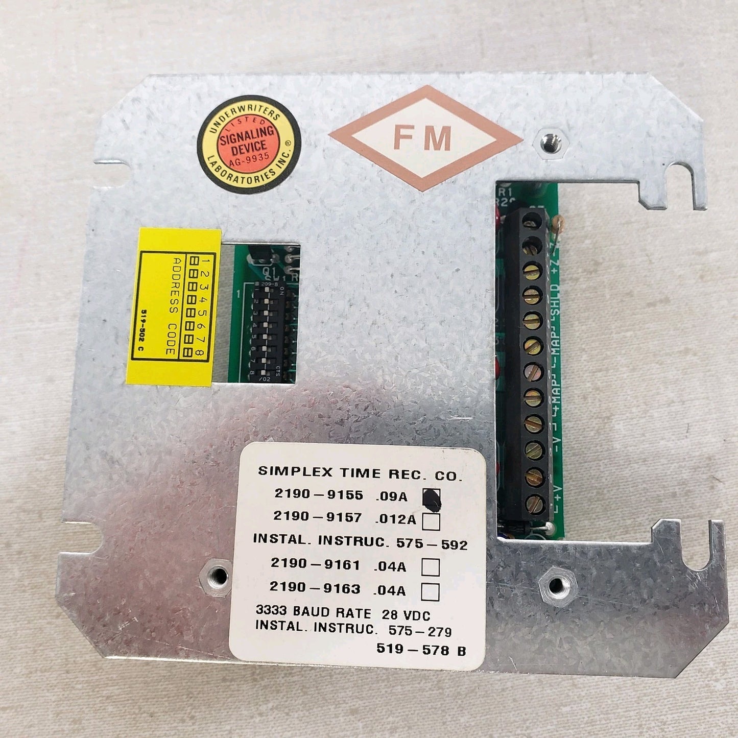 Simplex 2190-9155 Zone Addressable Monitor Module ZAM P/N 0617606 Fire Alert