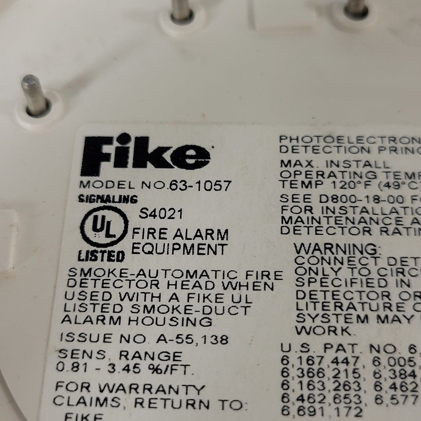 Fike 63-1057 Fire Duct Sensor Head Intelligent Photoelectric Smoke Detector