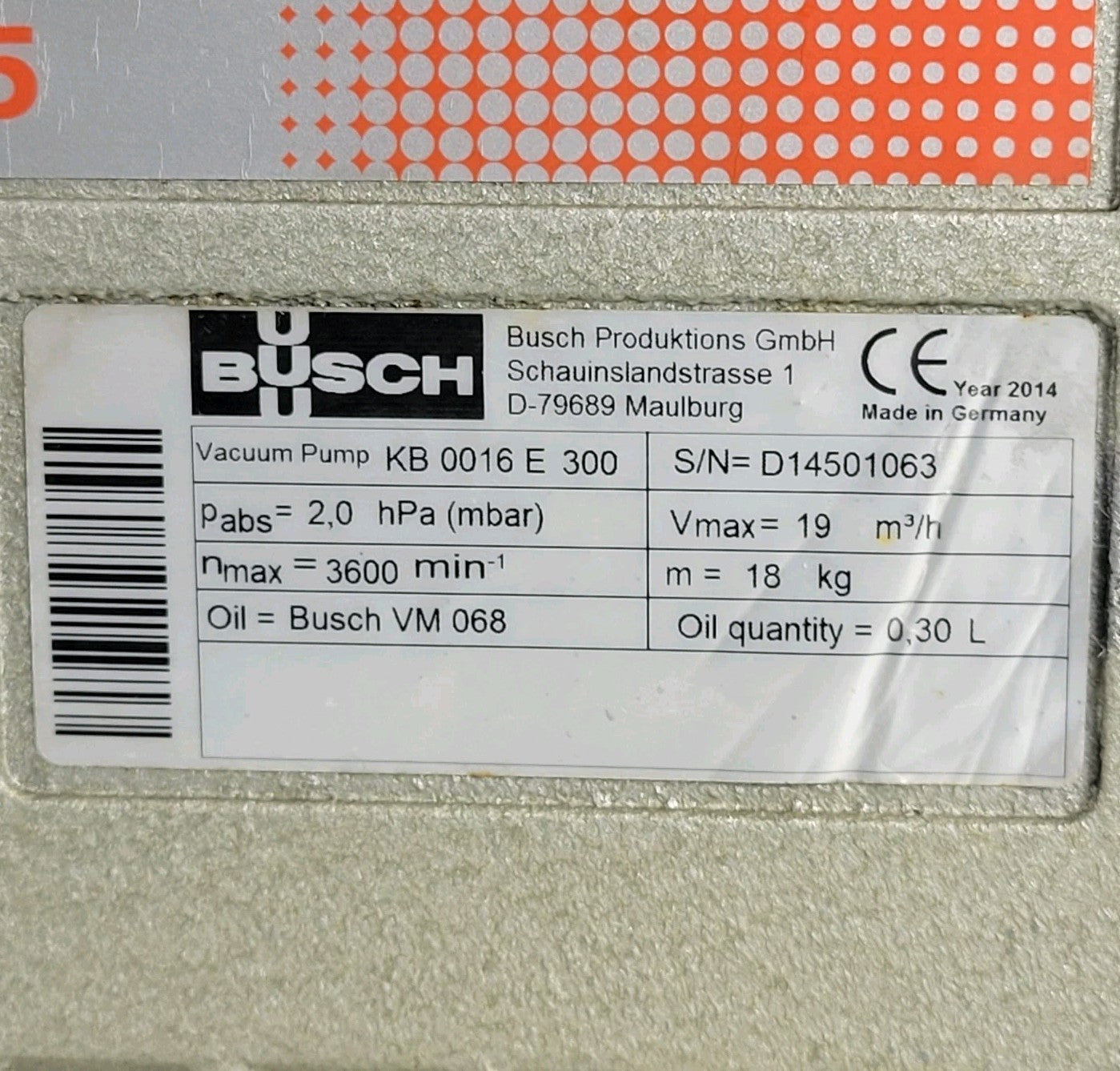 Busch R5 KB 0016 E 300 Vacuum Pump 3-Phase Power 220V 3/4" Exhaust Rotary Vane