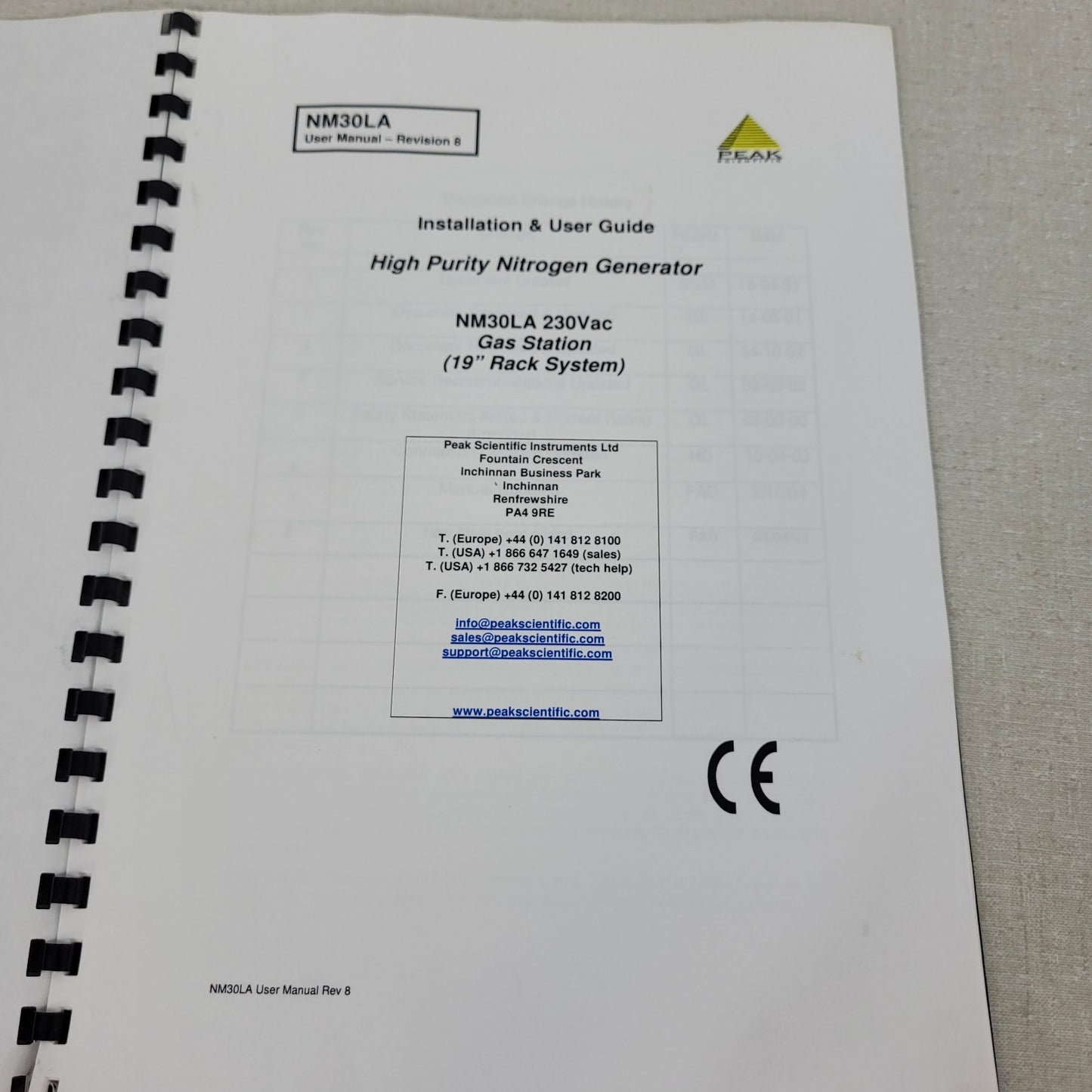 Peak Scientific Nitrogen Generator NM30LA User Manual Rev8 Service Manual Rev 9