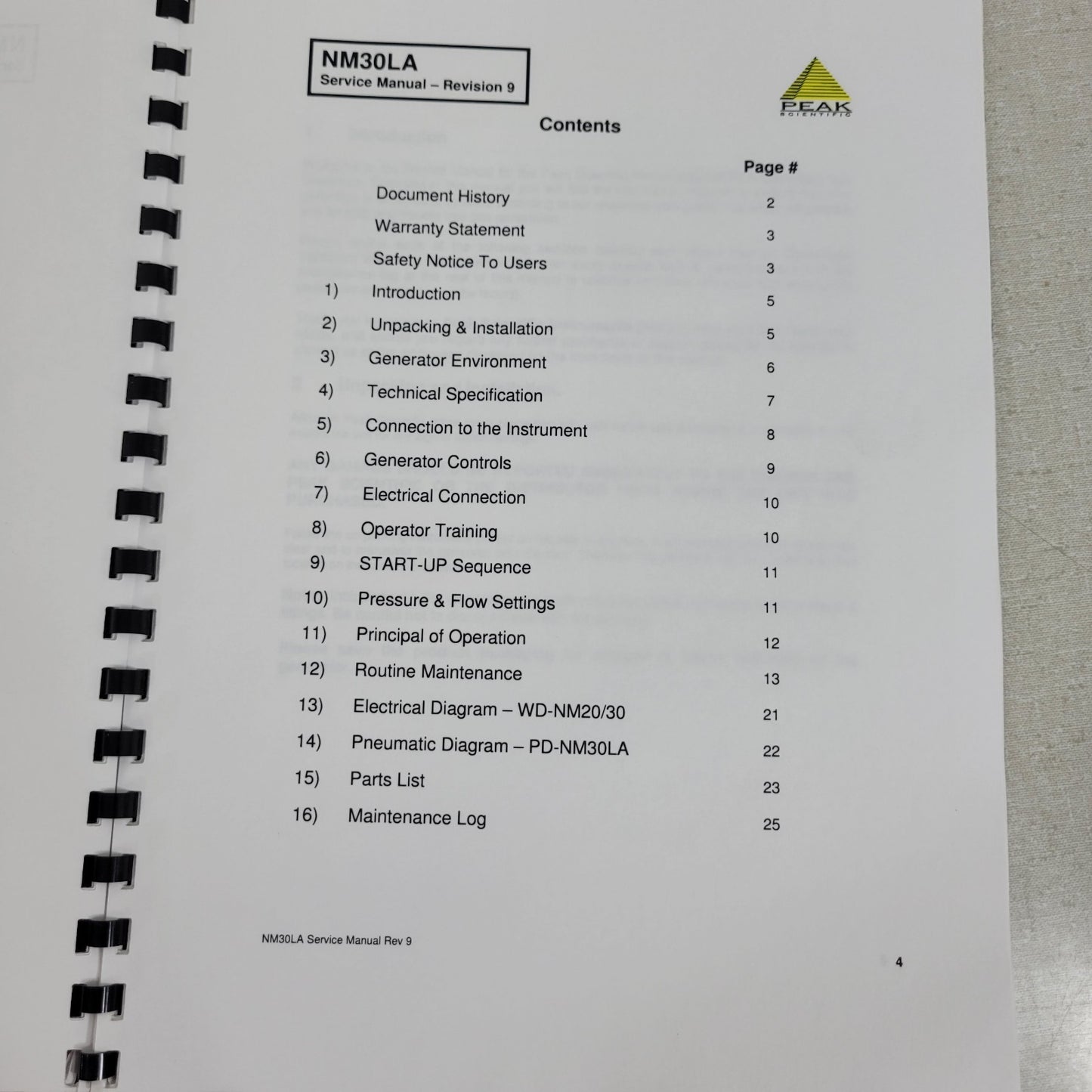 Peak Scientific Nitrogen Generator NM30LA User Manual Rev8 Service Manual Rev 9