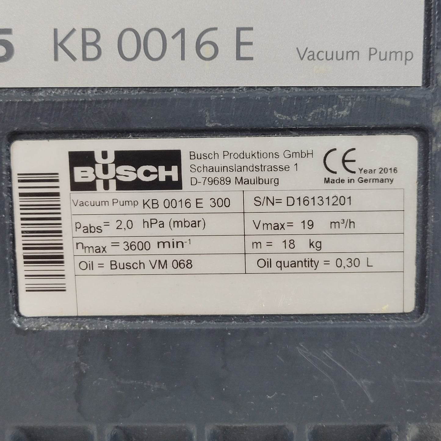 Busch R5 KB 0016 E Vacuum Pump 3-Phase Power 220V Rotary Vane Industrial System