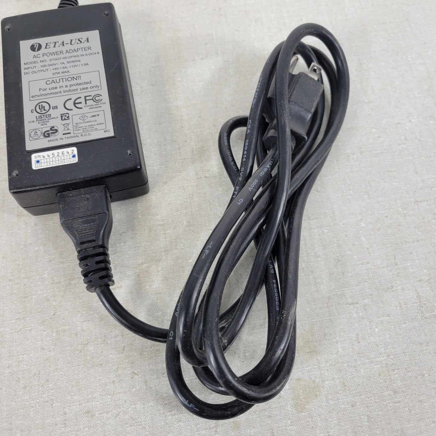 ETA-USA AC Power Adapter DTA27-0512FWX-W-3-OC4-8 5V 12V 27W 100-240VAC 50/60Hz