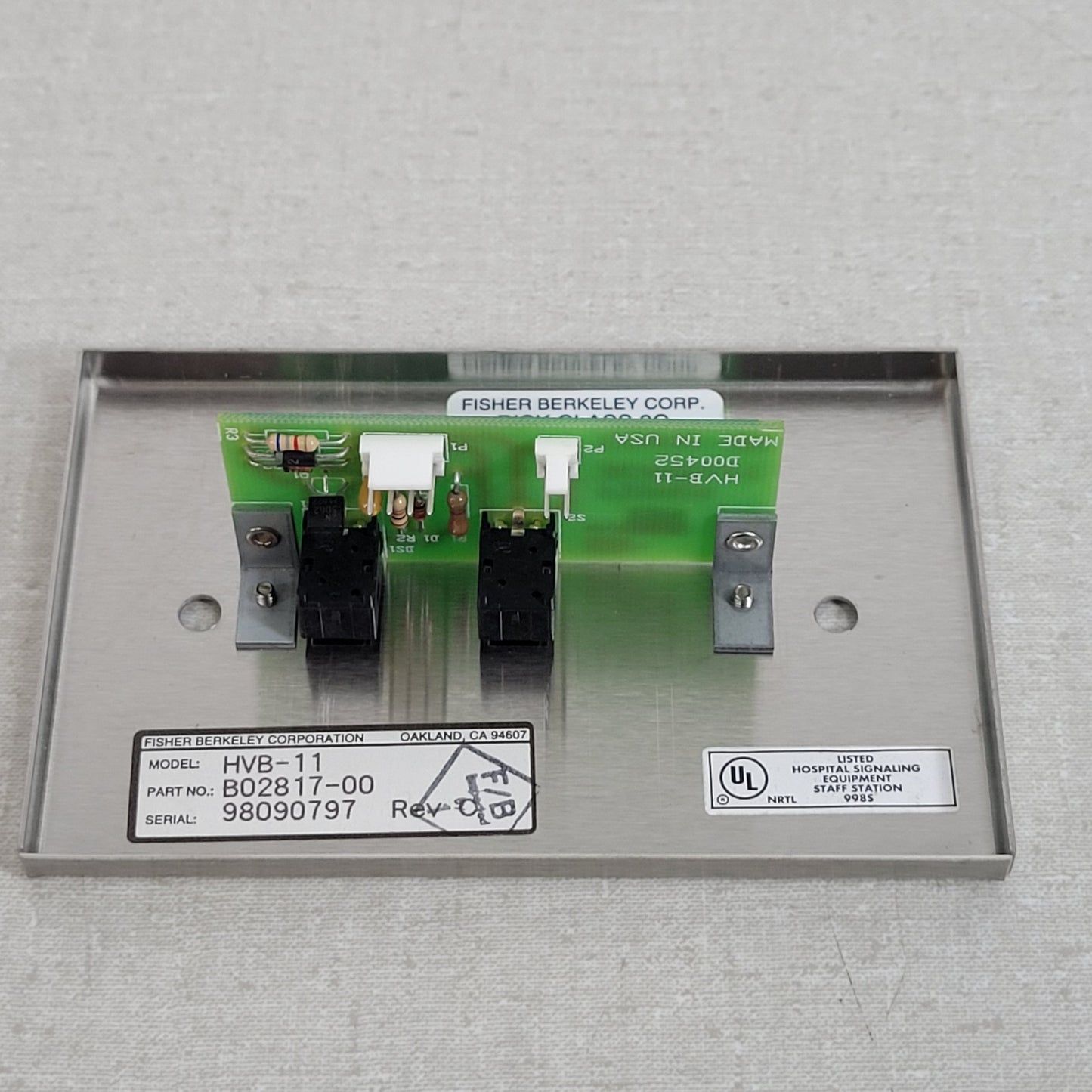 Fisher Berkeley Ektacom HVB-11 Nurse Call And Reset Lights Illuminate Wall Plate