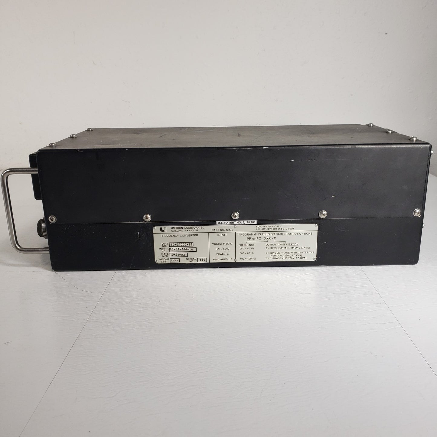 Unitron Frequency Converter PS-94-444-14 115-200VAC 30-600Hz 3-Phase 80-17005-14
