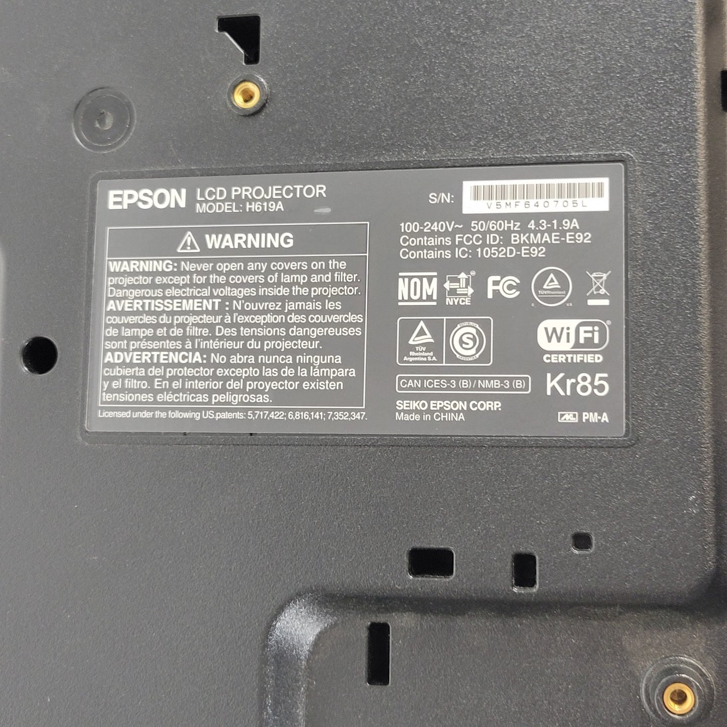 Epson H619A Power Lite 1985WU 3LCD Projector WUXGA 1080p 2150 Lamp Hours