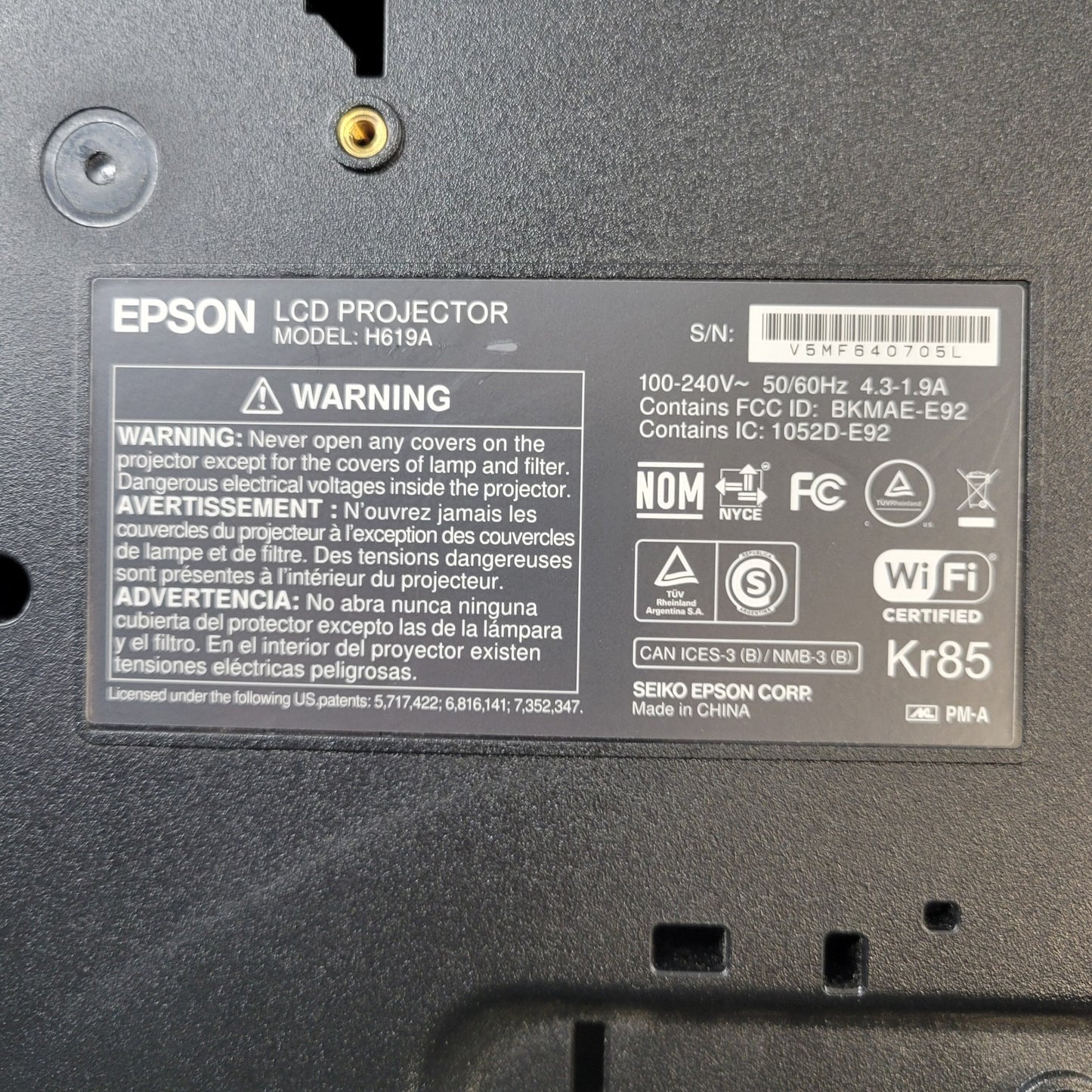 Epson H619A Power Lite 1985WU 3LCD Projector WUXGA 1080p 2150 Lamp Hours