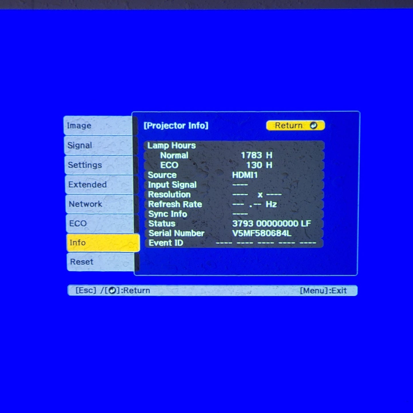 Epson H619A Power Lite 1985WU 3LCD Projector Under 2000 Lamp Hours