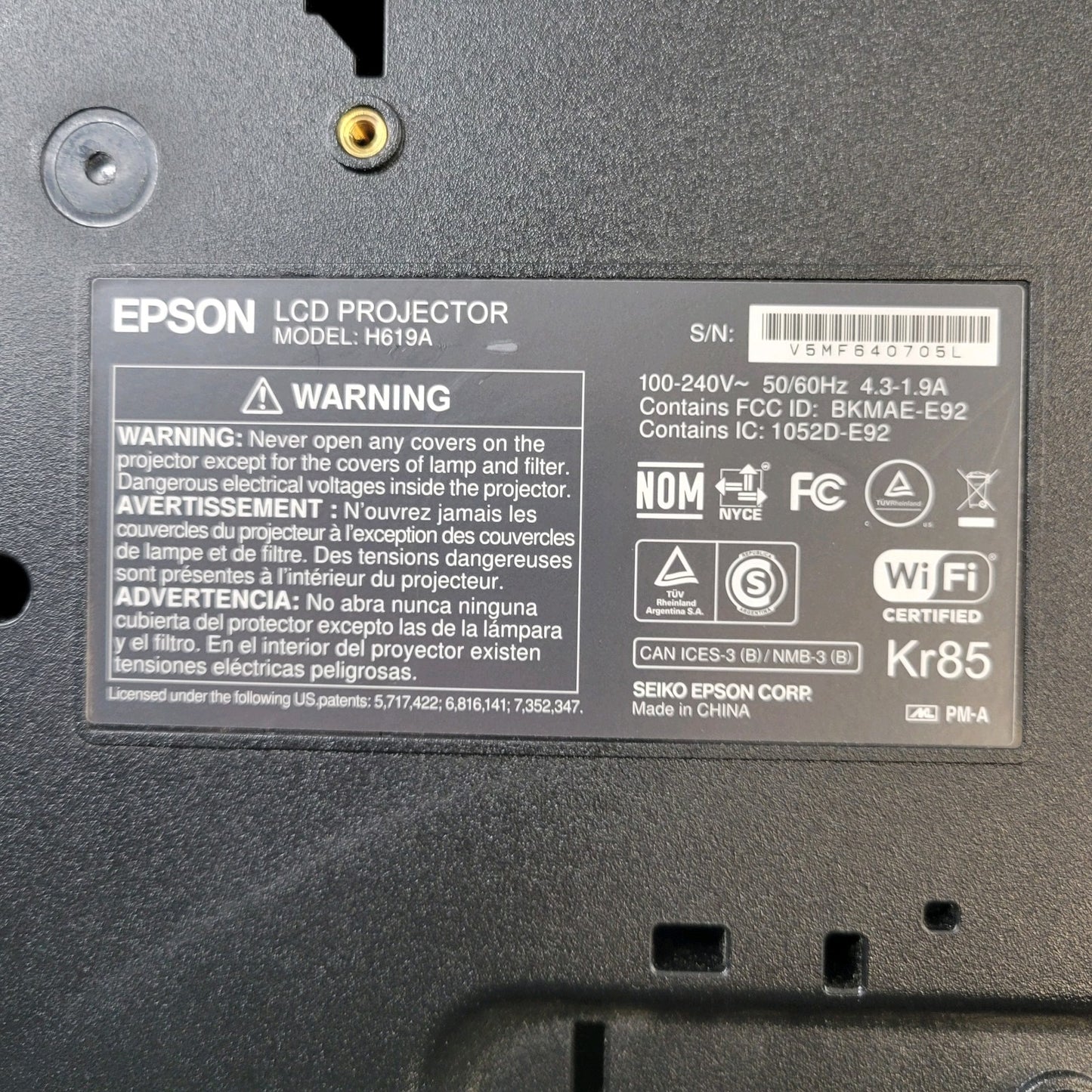 Epson H619A Power Lite 1985WU 3LCD Projector Under 2000 Lamp Hours