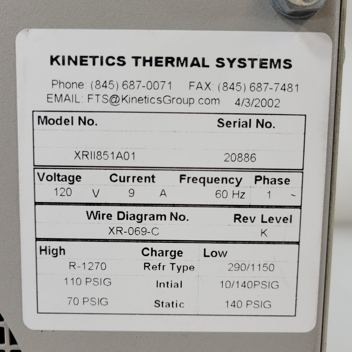 Kinetics XRII851A01 Air-Jet Sample Cooling System 15ft Tube Temperature Control