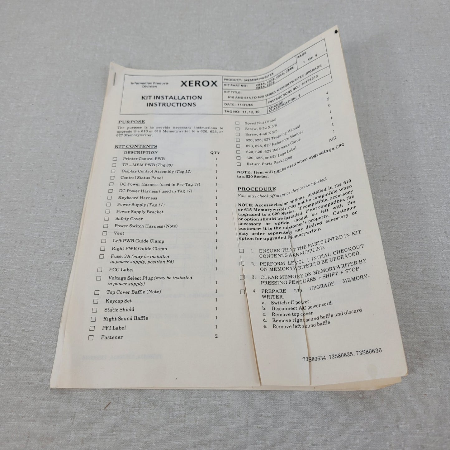Xerox 610 and 615 Electronic Typewriter to 620 Series Memorywriter Upgrade Kit