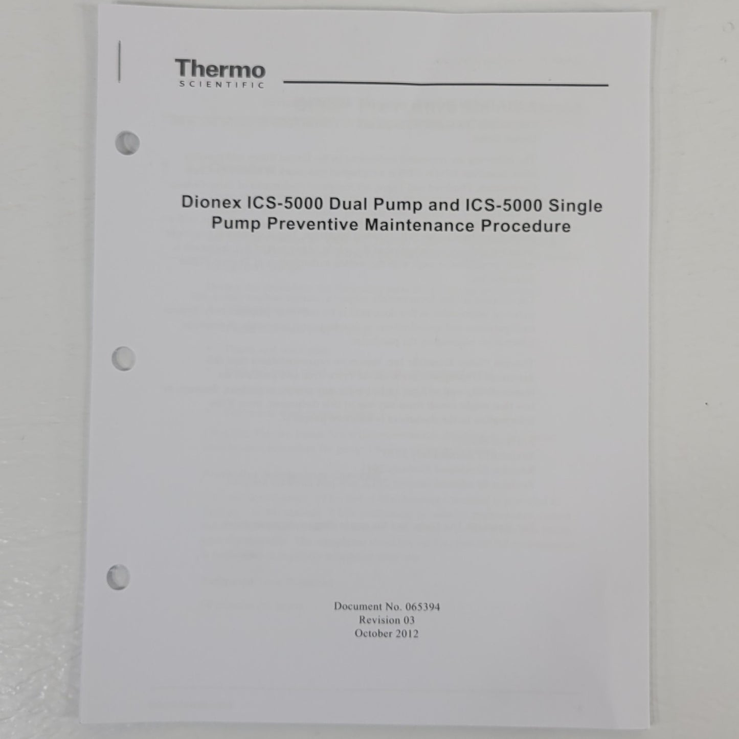 Thermo Scientific Dionex ICS-5000 Dual Pump Maintenance & Replacement Manual