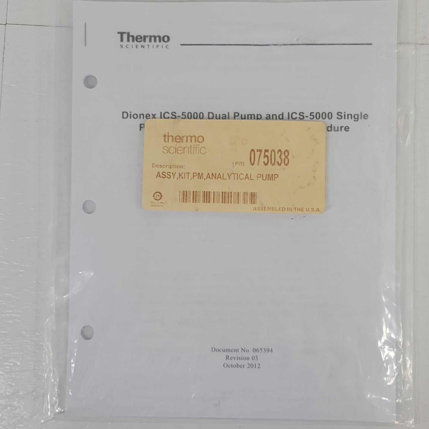 Thermo Scientific Dionex ICS-5000 Dual Pump Maintenance & Replacement Manual