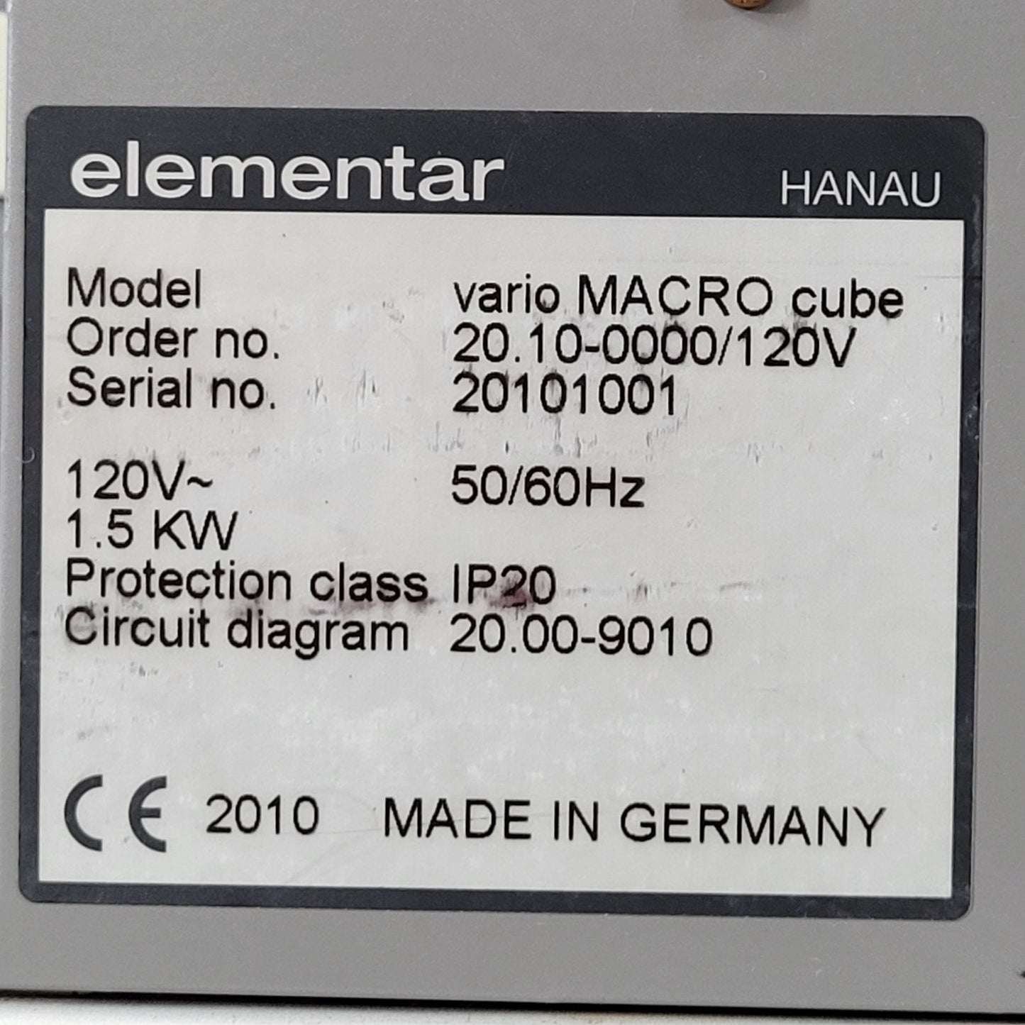 Elementar Vario MACRO Cube Organic Elemental Analyzer For Solid & Liquid Samples