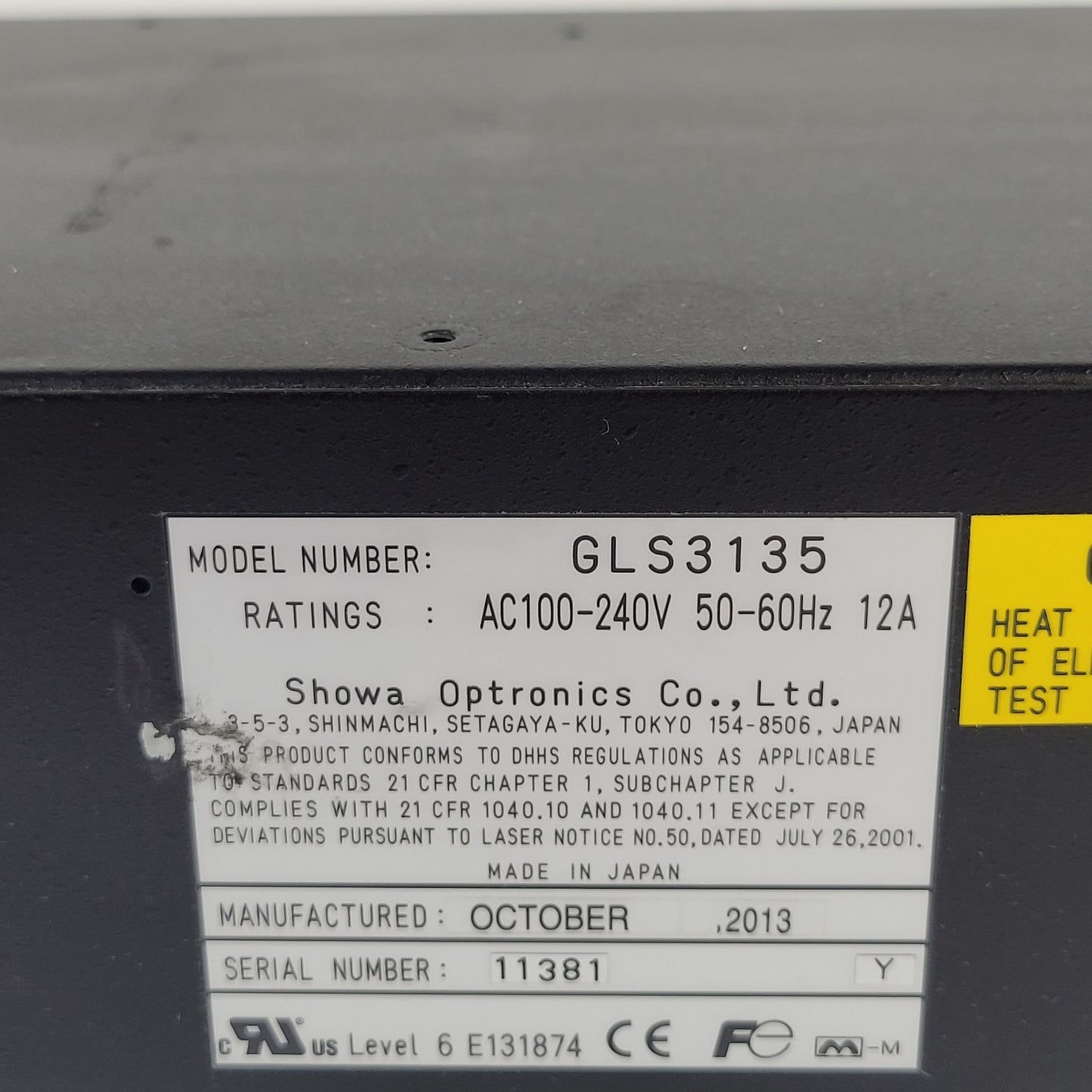 Showa Optronics GLS3135 Laser Emission Power Source Supply