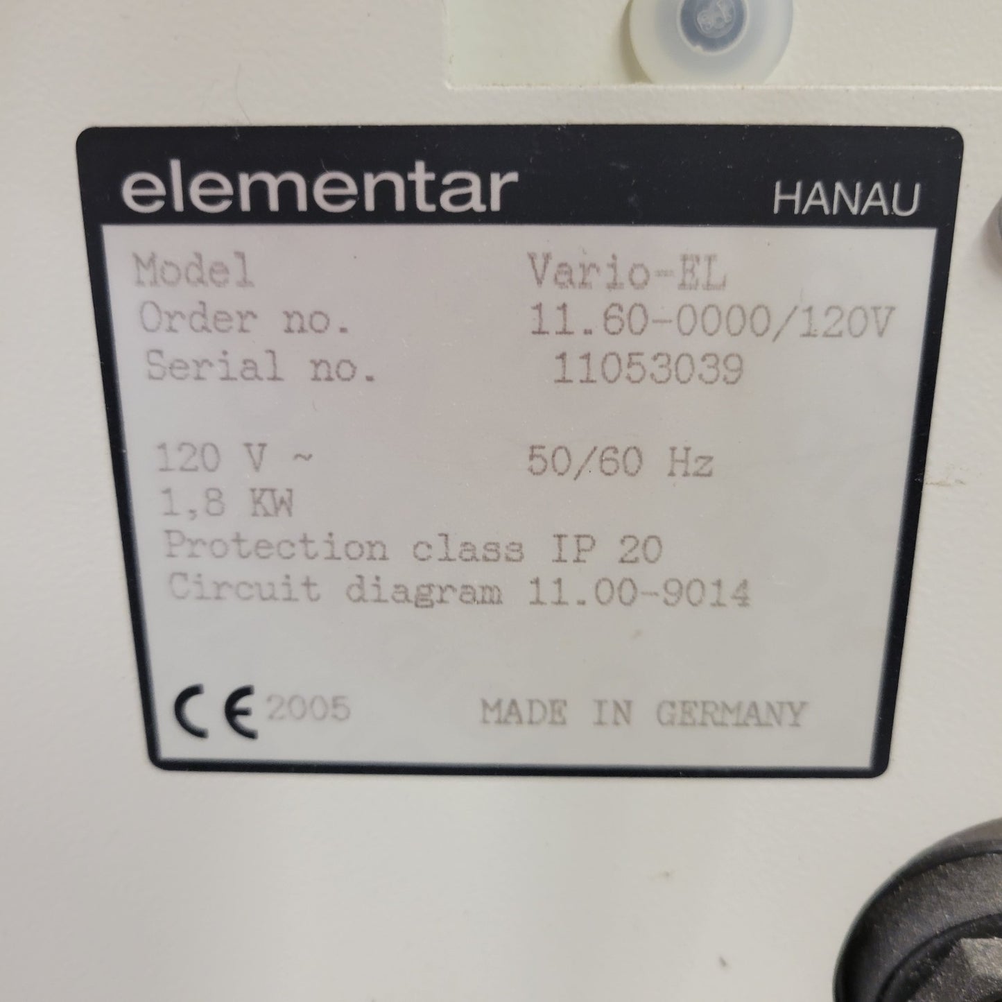 Elementar Vario-EL III Elemental Analyzer High Temperature Decomposition Unit