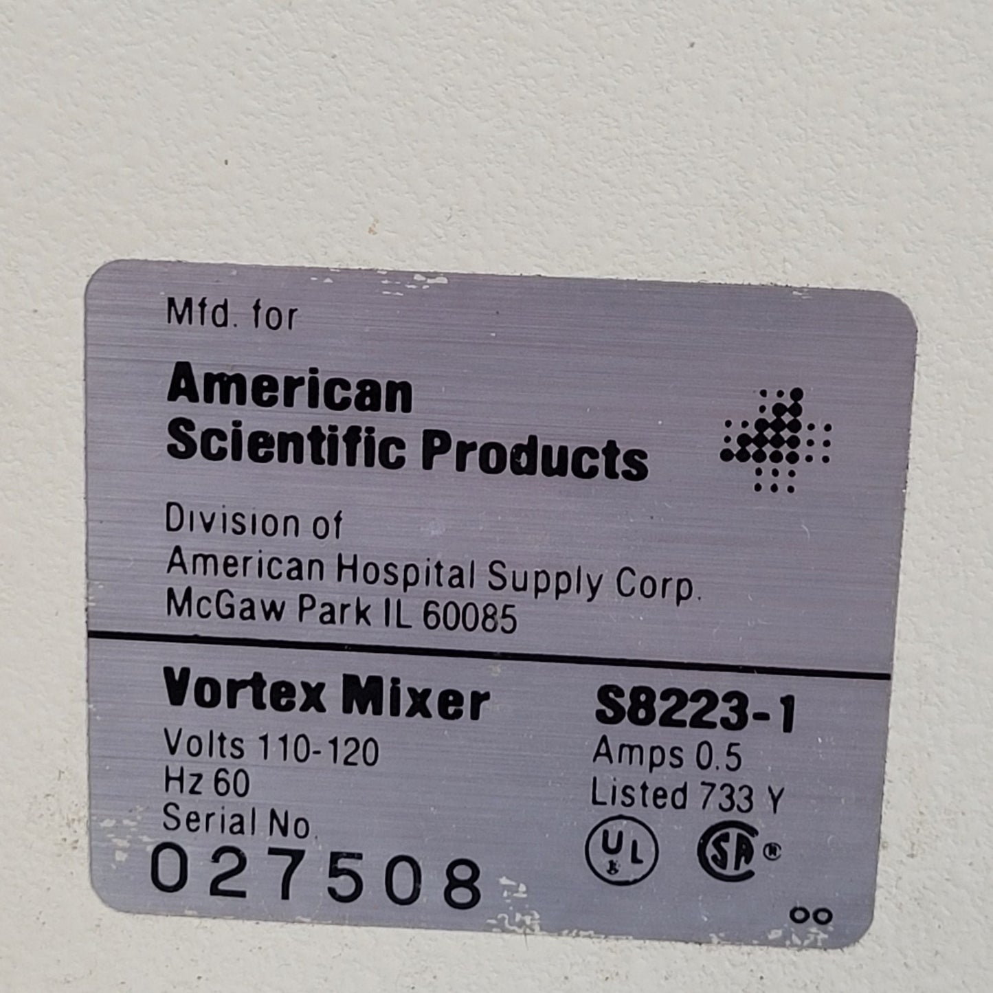 TESTED WORKS SP Vortex Mixer S8223-1 American Scientific Products ASP Single