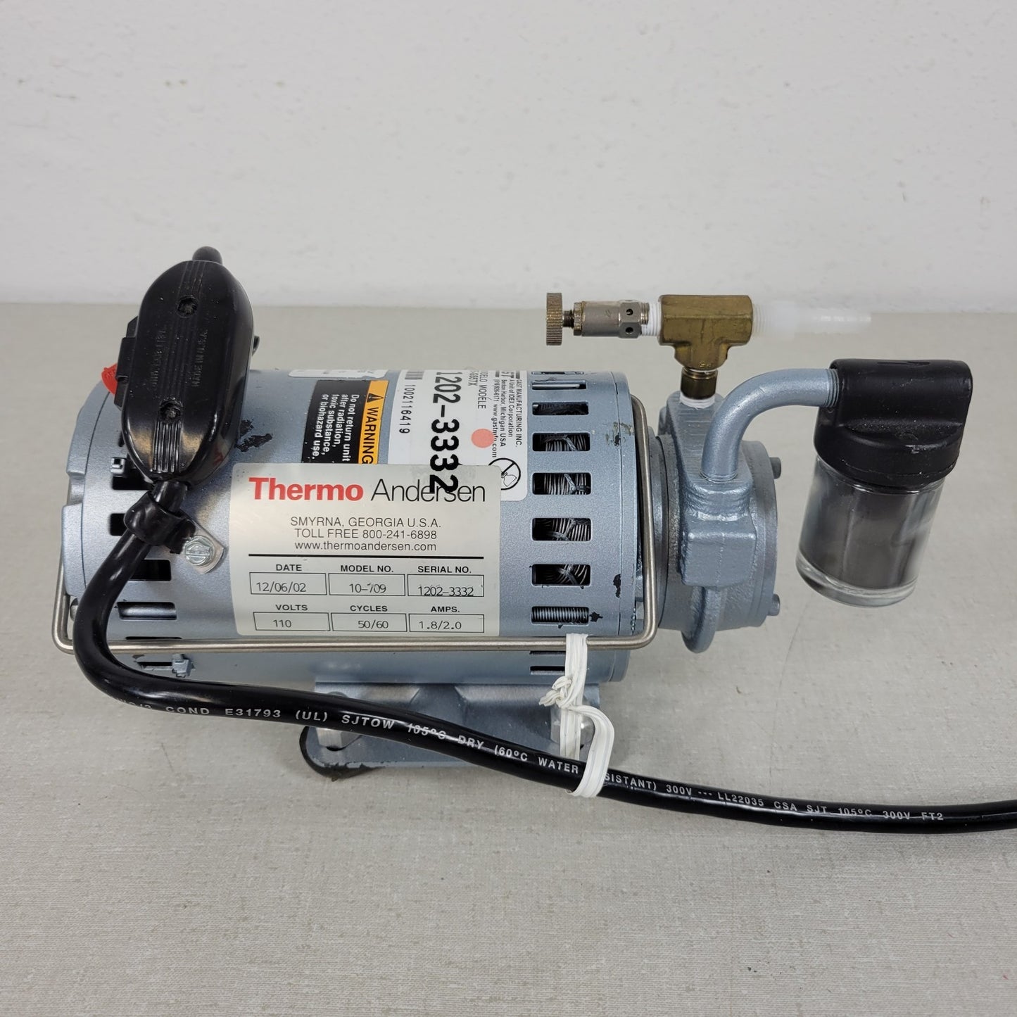 Thermo Andersen 10-709 Gast Bioaerosol Sampler Lab Vacuum Pump 50/60 Cycles HV