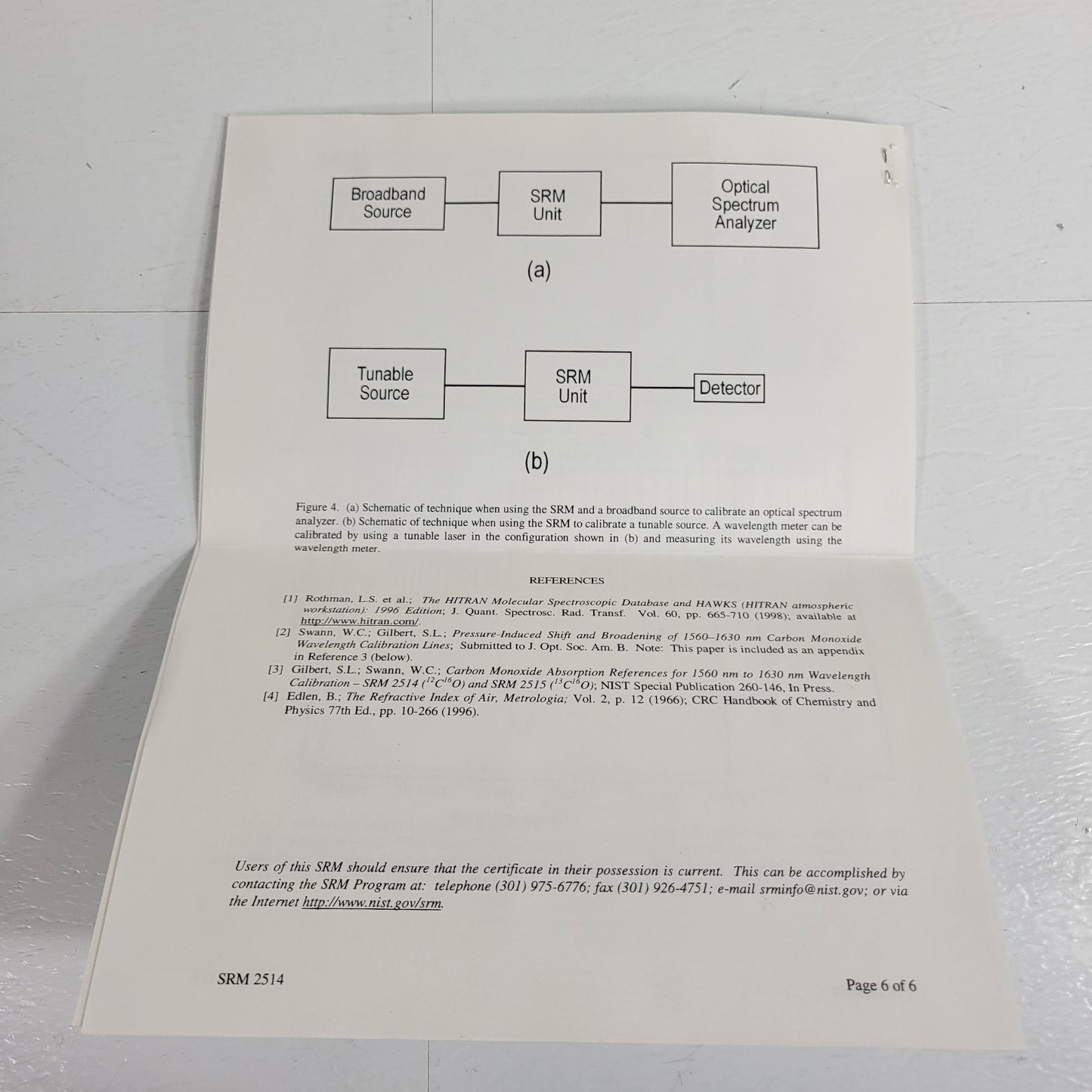 NIST SRM-2514 Wavelength Calibration Reference 1560-1595nm Carbon Monoxide Lines
