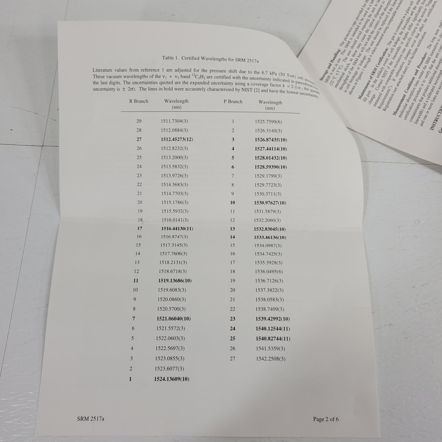 NIST SRM-2517a Hi-Res Wavelength Calibration Reference 1510-1540nm Acetylene
