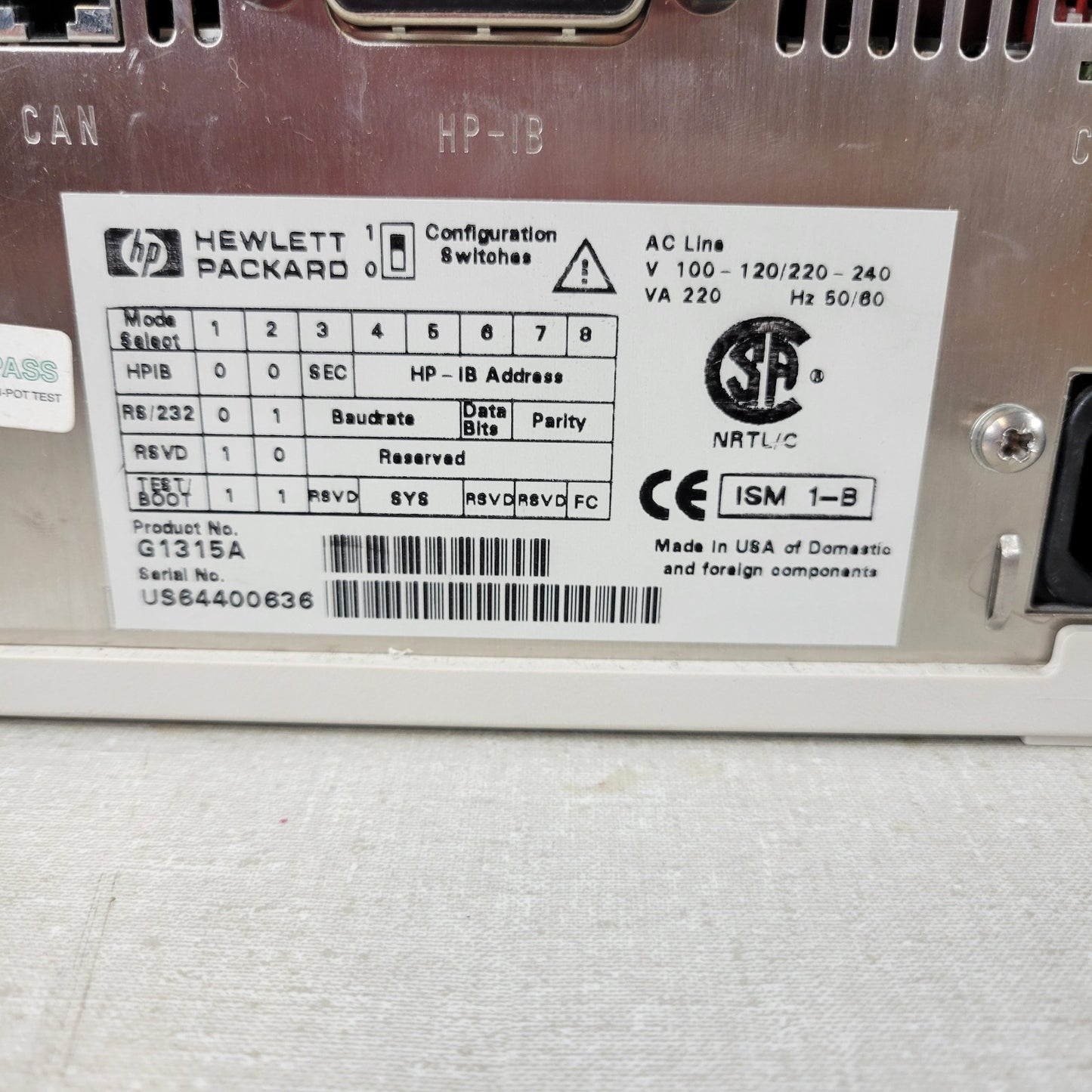 TESTED WORKS HP Hewlett Packard G1315A Diode Array Detector HPLC Ultraviolet