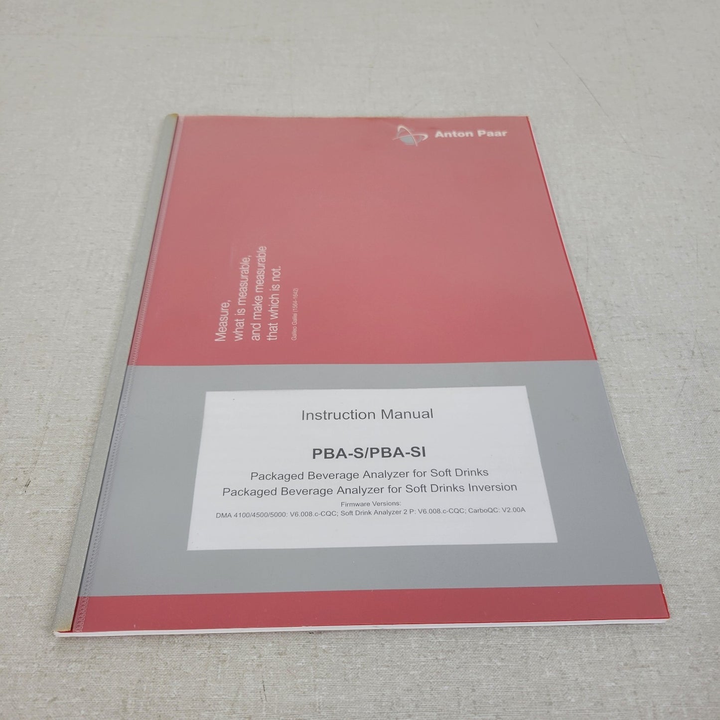 Anton Paar PBA-S/PBA-SI Packed Beverage Analyzer Instruction Manual