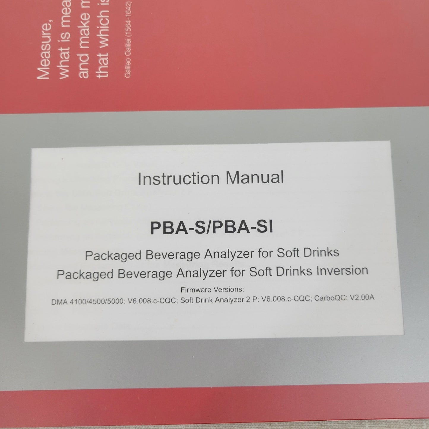 Anton Paar PBA-S/PBA-SI Packed Beverage Analyzer Instruction Manual