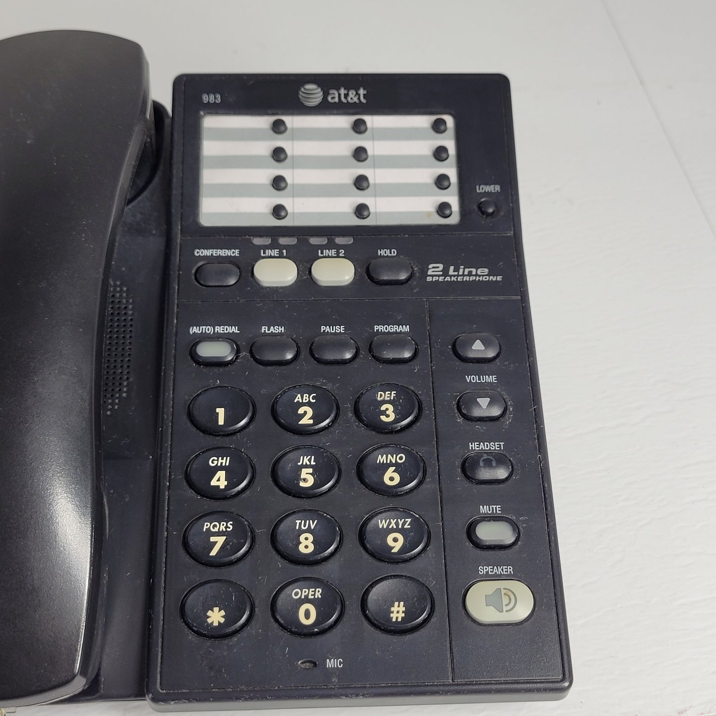ATT 2-Line Speakerphone 983 Battery Powered Headset Capability Speed Dial