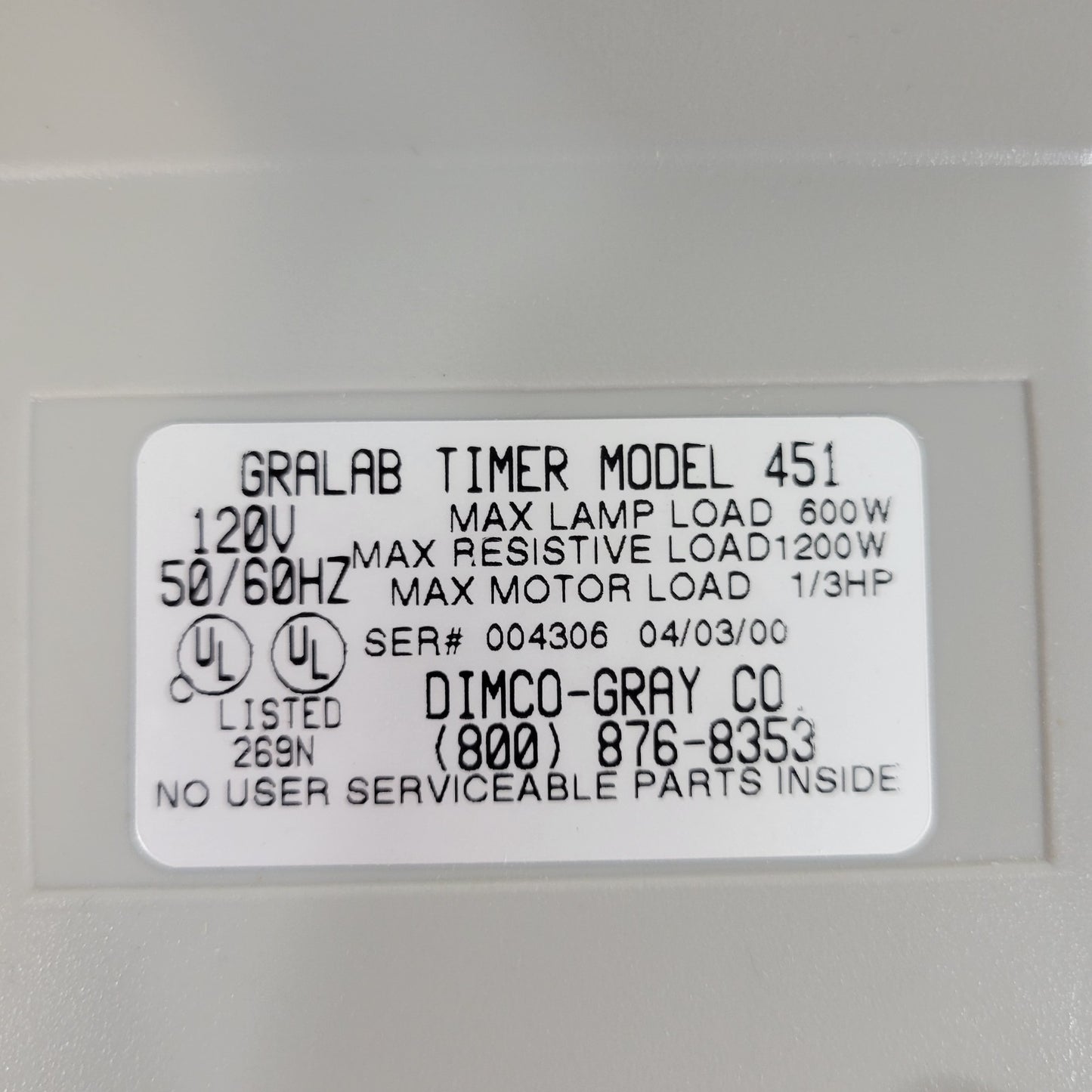 GraLab 451 99-Minute Electronic Timer Model Single or Continuous Cycle Switching