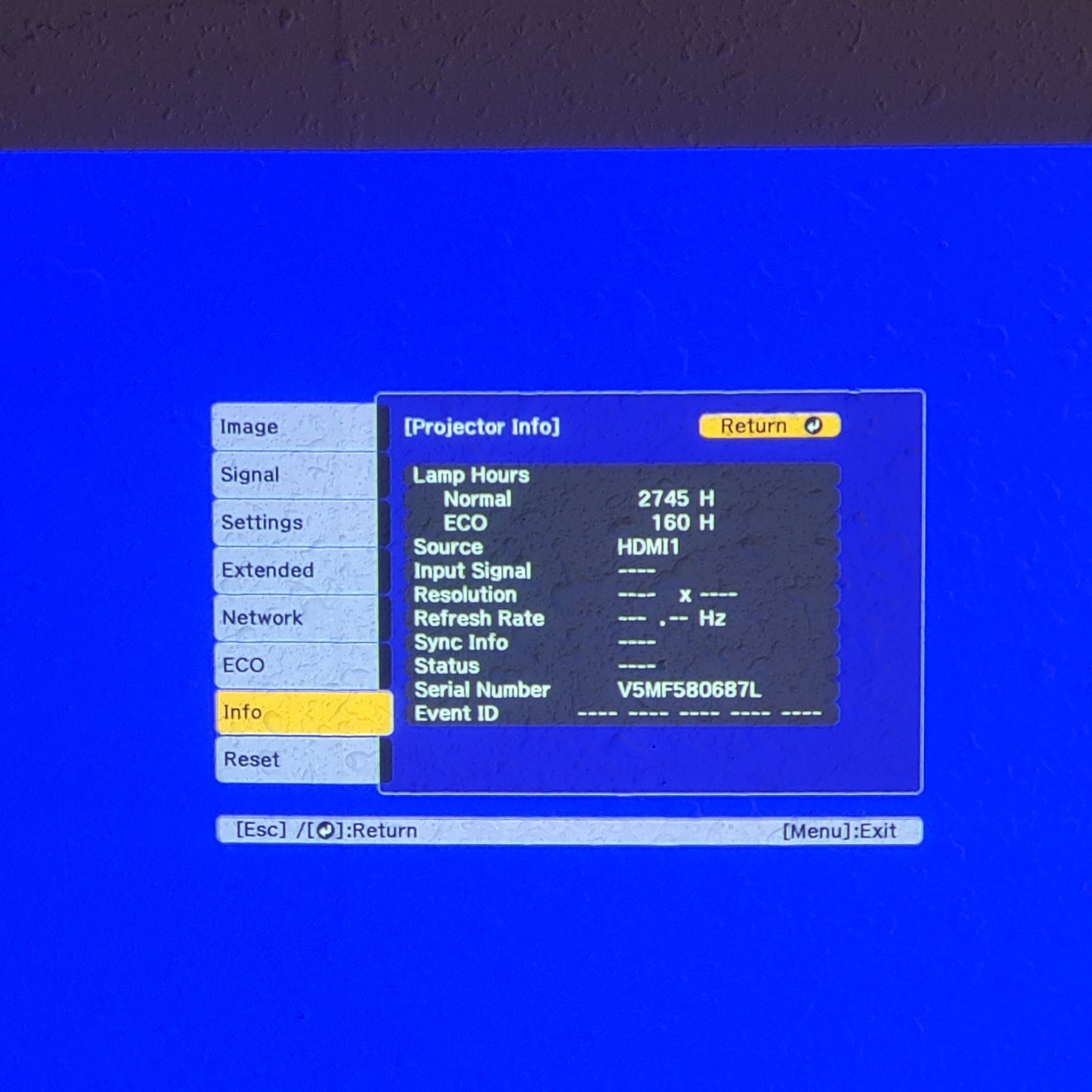 Epson PowerLite 1985WU Projector Less Than 2800 Hours 4800 Lumens 1920x1080 HD