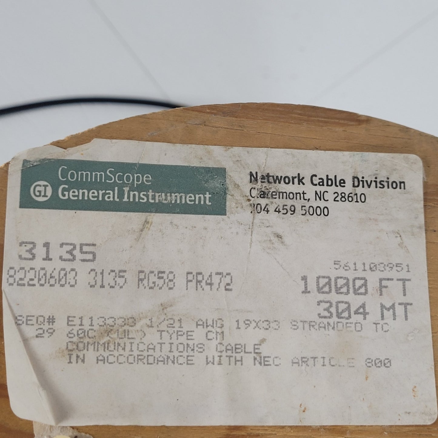 PRICE PER FOOT - GI 3135 1/21 AWG 19X33 Aluminium Commucation Cable Type CM RG