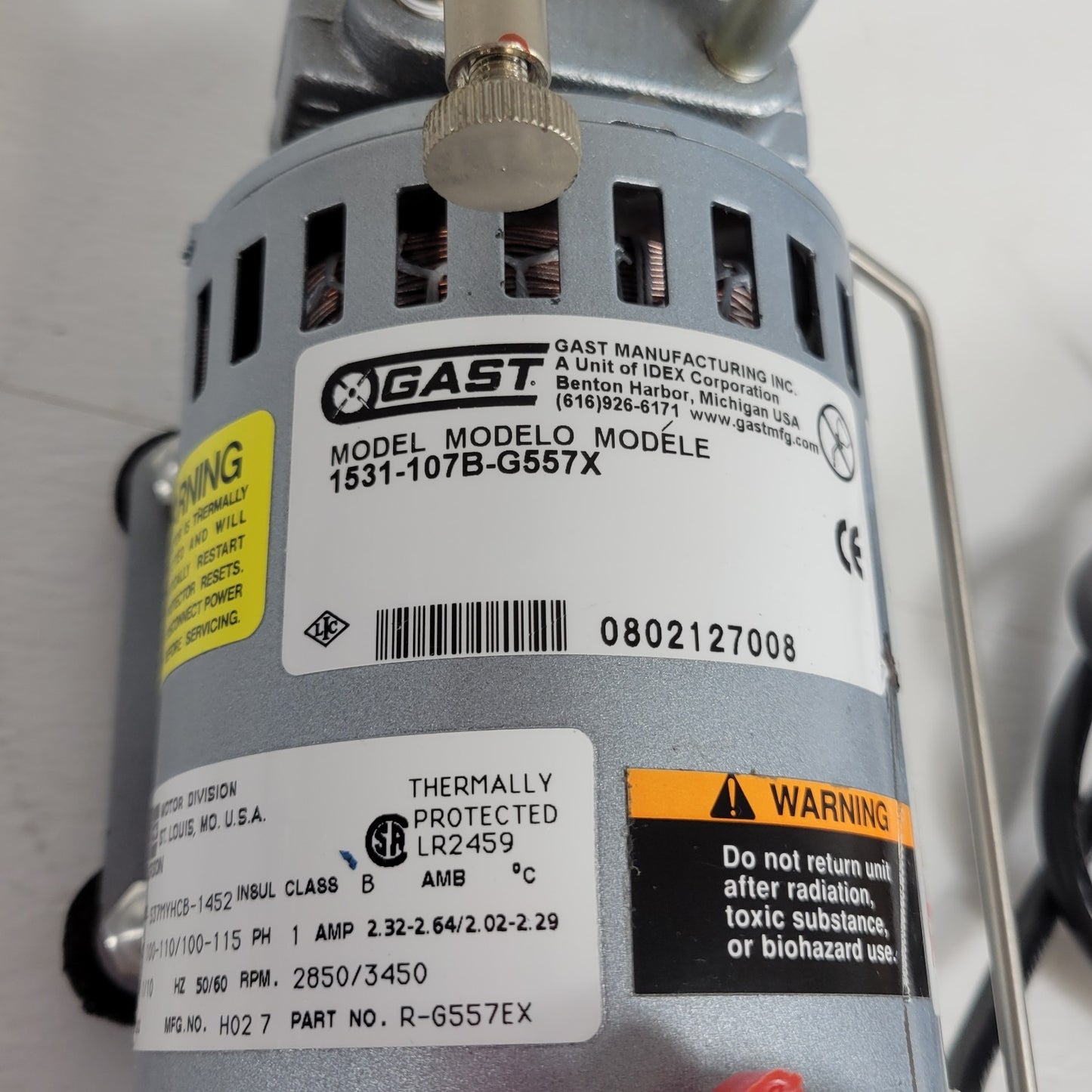 Tested Gast 1531-107B-G557X Rotary Compressor & Vacuum Pump Combination