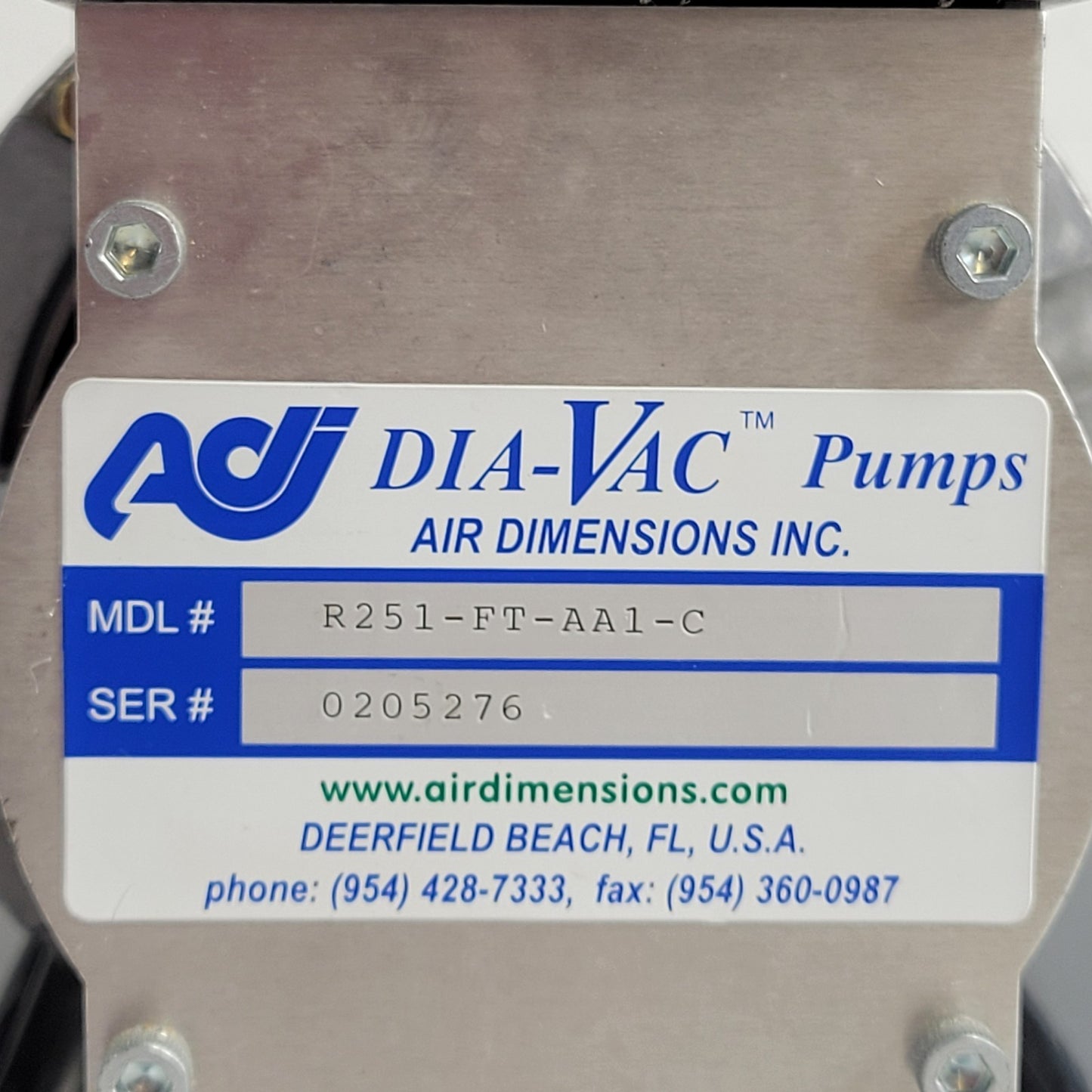 TESTED ADI Dia Vac Pump R251-FT-AA1-C Diaphragm Sampling Vaccum Pumps