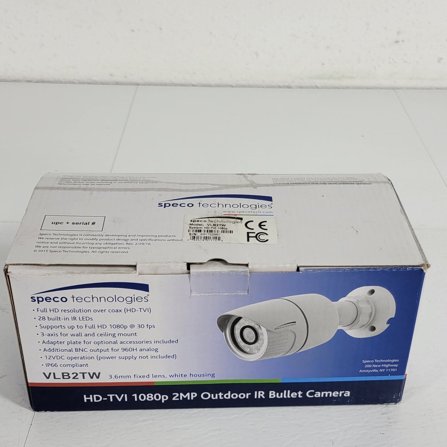 PARTS Speco VLB2TW Color Camera 2MP 3.6mm Full HD-TVI & 960H Analog 28 IR LEDs