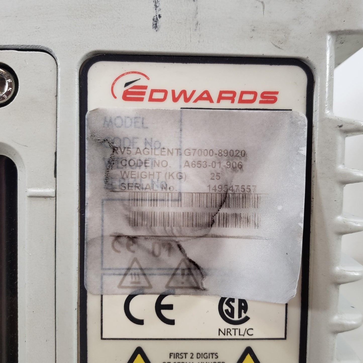 *TESTED to 10 mTorr* EDWARDS RV5 A653-01-906 Rotary Vane Vacuum Pump KF25 NW25