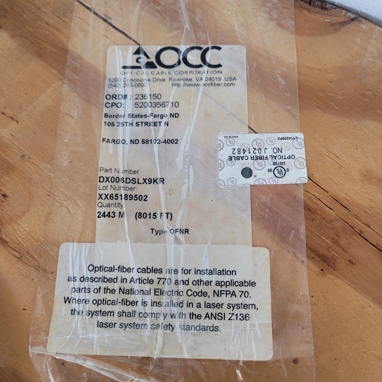 PRICE PER FOOT-Optical Cable Corp DX006DSLX9KR Laser UltraFox Singlemode 6 Fiber