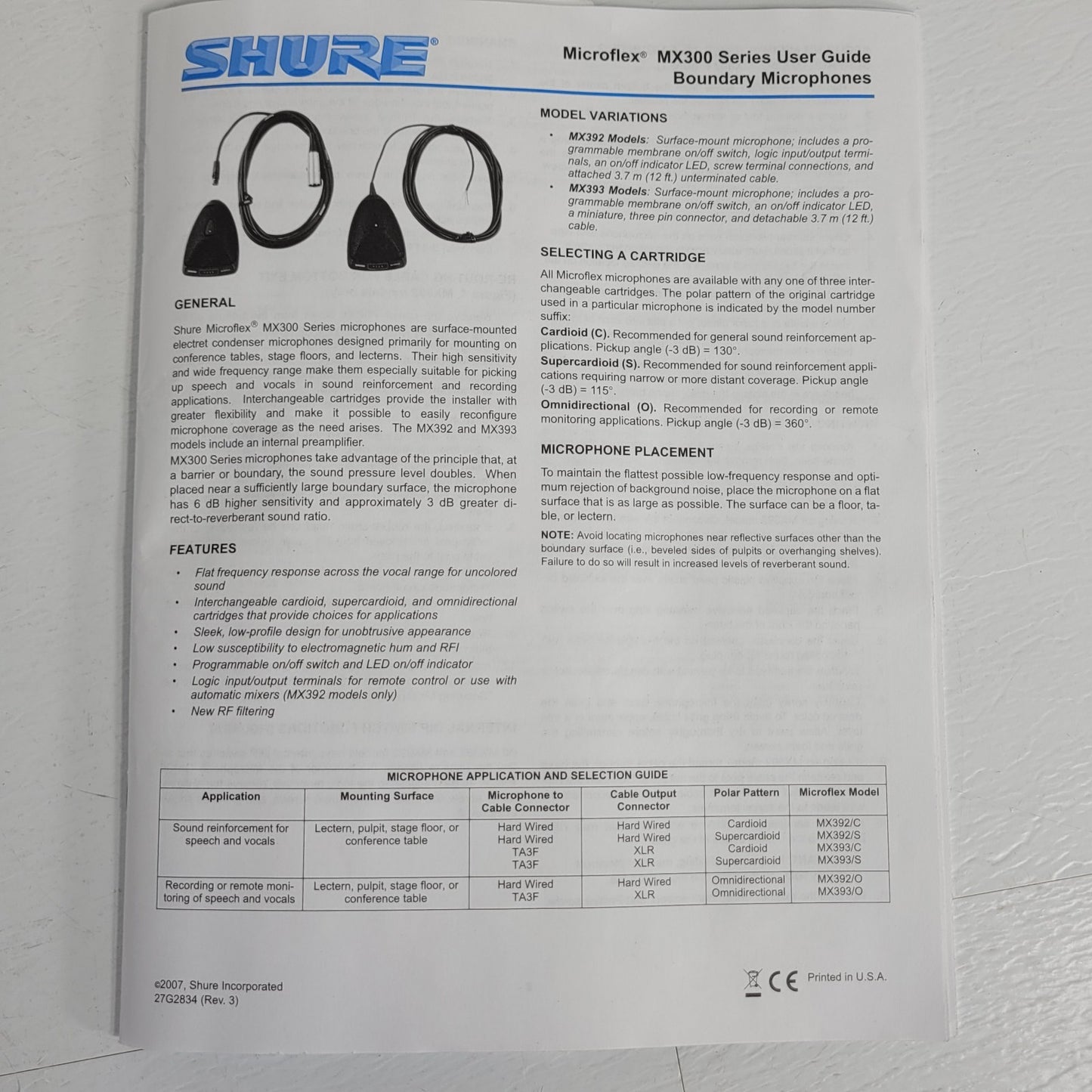 SHURE MX300 User Guide 27G283834 Rev 3 SCM800/SCM800E User Guide 27D8469 Rev 1