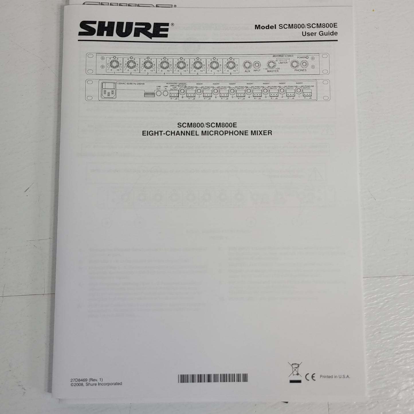 SHURE MX300 User Guide 27G283834 Rev 3 SCM800/SCM800E User Guide 27D8469 Rev 1