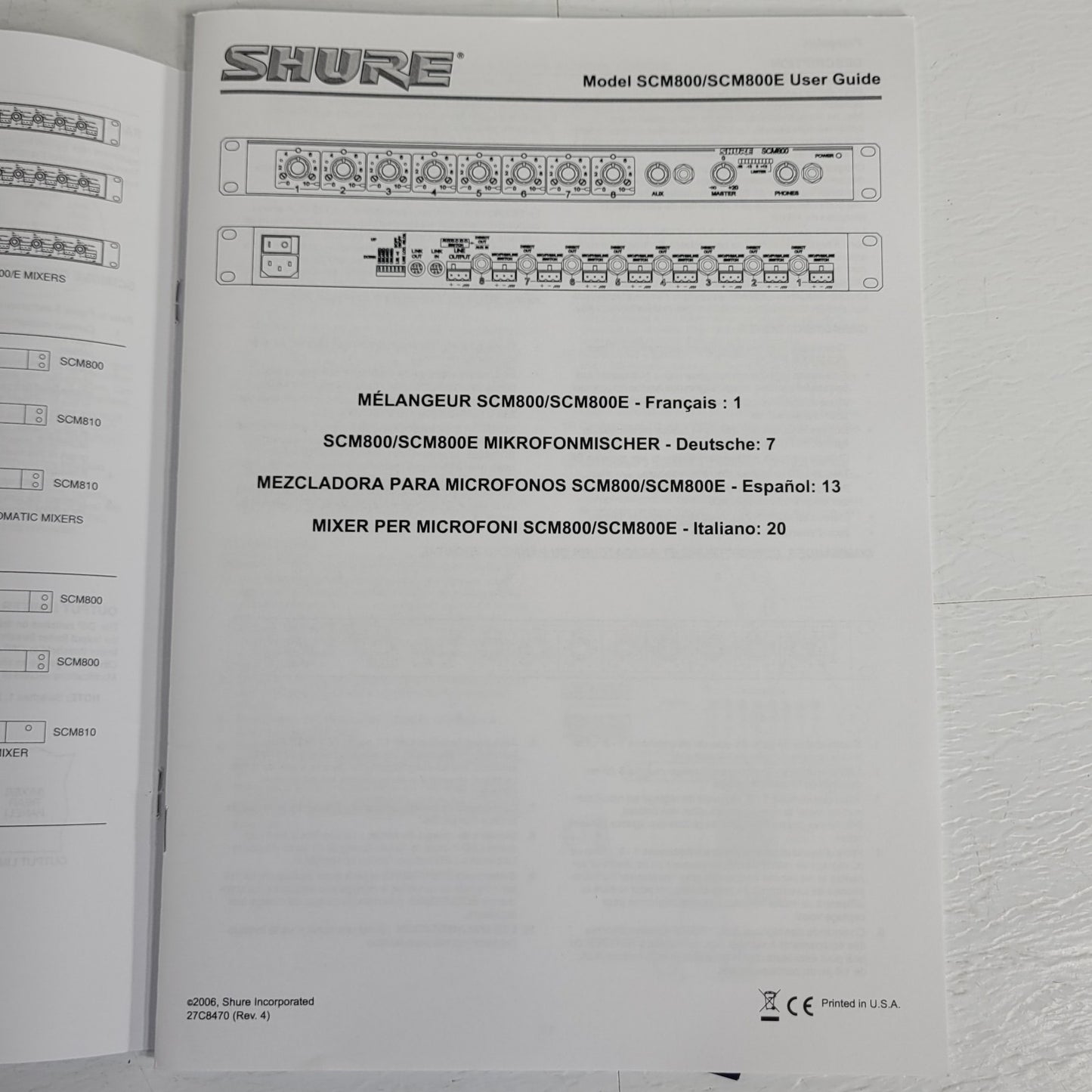 SHURE MX300 User Guide 27G283834 Rev 3 SCM800/SCM800E User Guide 27D8469 Rev 1