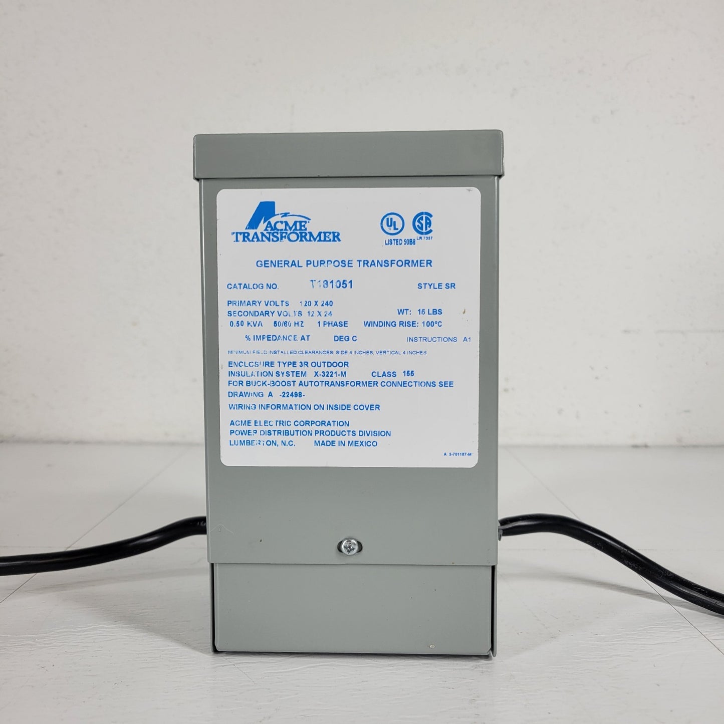 TESTED ACME T181051 General Purpose Transformer 120V In 12V Out .5KVA