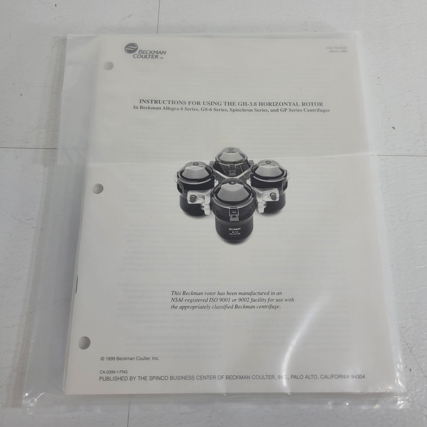TESTED Beckman Coulter Allegra 6 Centrifuge 8000RPM Max w 3750RPM Rotor, Manuals