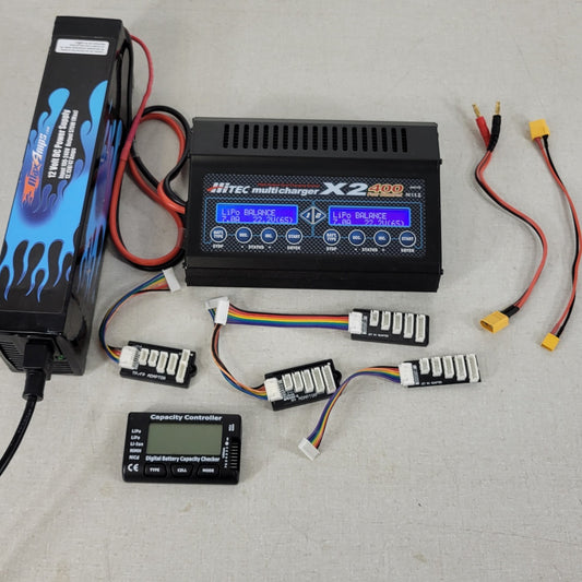 Hitec X2 400W DC Dual Multi-Charger MaxAmps 12V DC Power Supply XH TP/FP Adapter