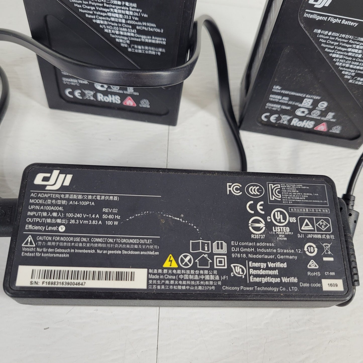 DJI 100W Power Adapter A14-100P1A Two TB47D Intelligent Flight Batteries LiPo