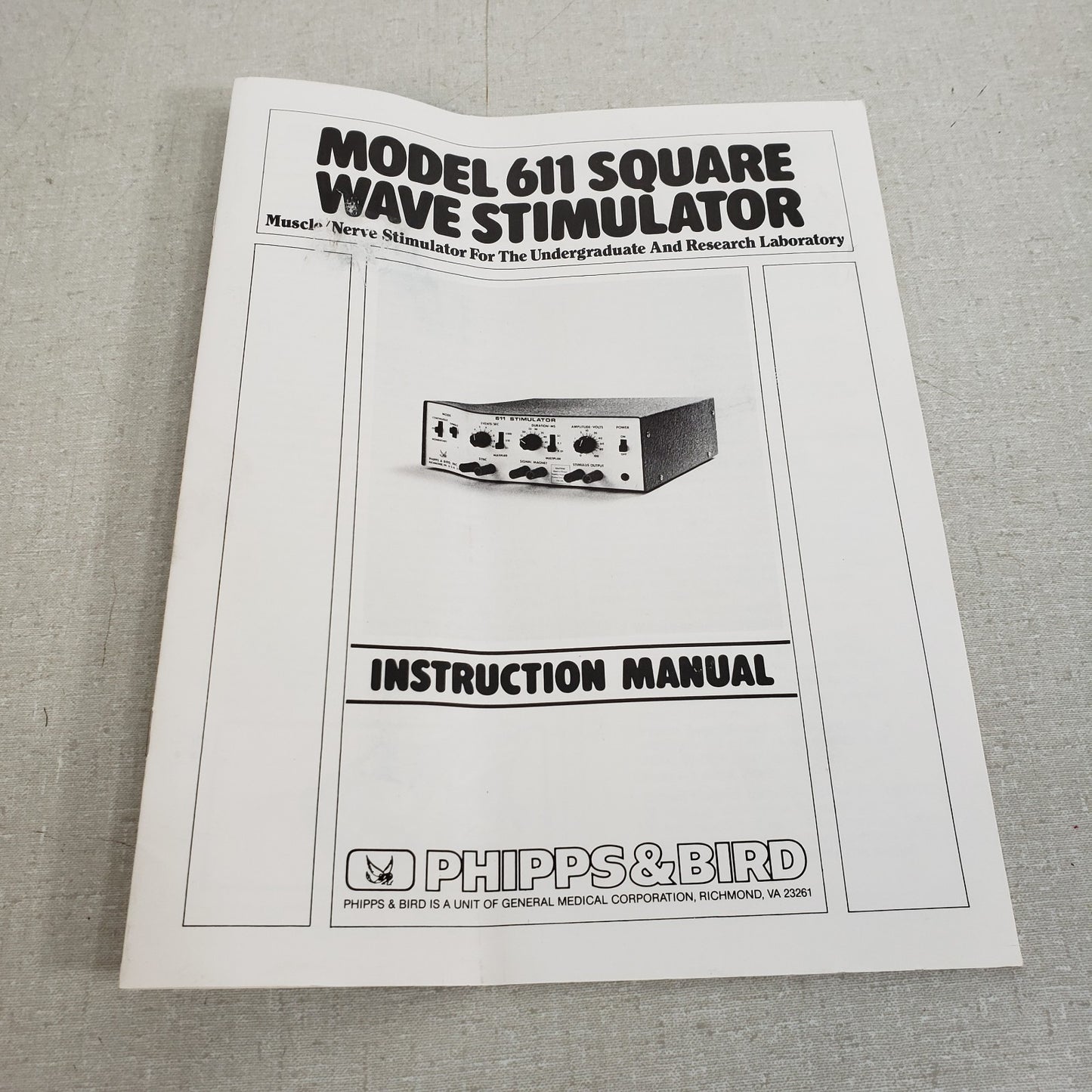 Phipps & Bird 7092-611 Isolated Square Wave Muscle / Nerve Stimulator w/ Manual
